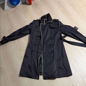 Hazel Midnight Trench Coat with Gold Piping
